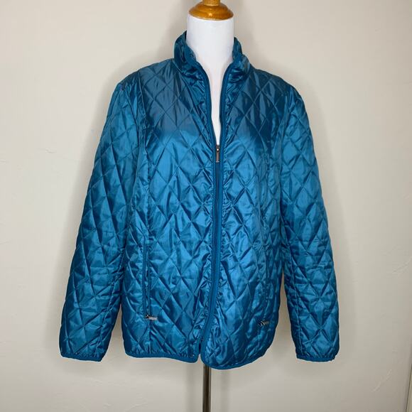 Lands'End Teal Quilted Zip Front Jacket Sz 1X - Picture 1 of 10